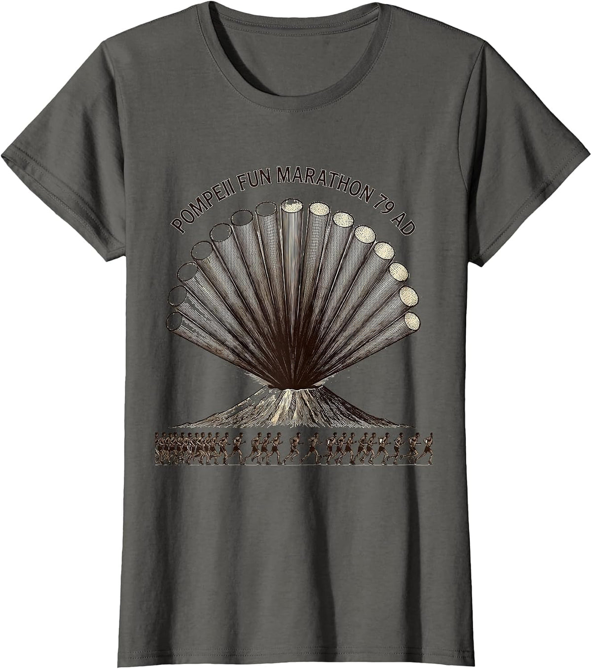 Women's Pompeii Fun Marathon 79 AD Funny Volcano History Geography T-Shirt - Asphalt Grey