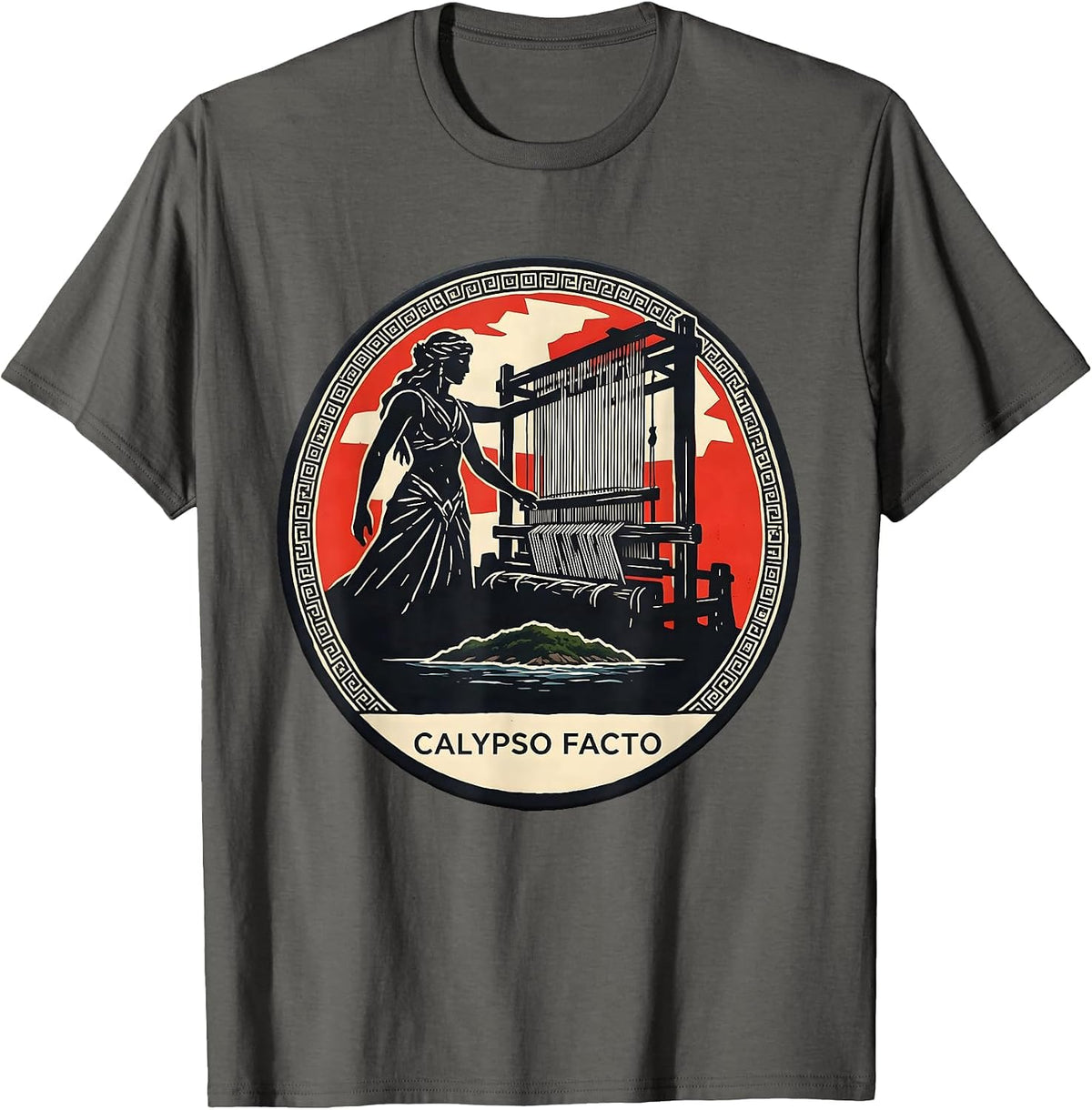 Men's Calypso Facto Stencil Graphic Greek Mythology Gods Pun T-Shirt - Asphalt Grey