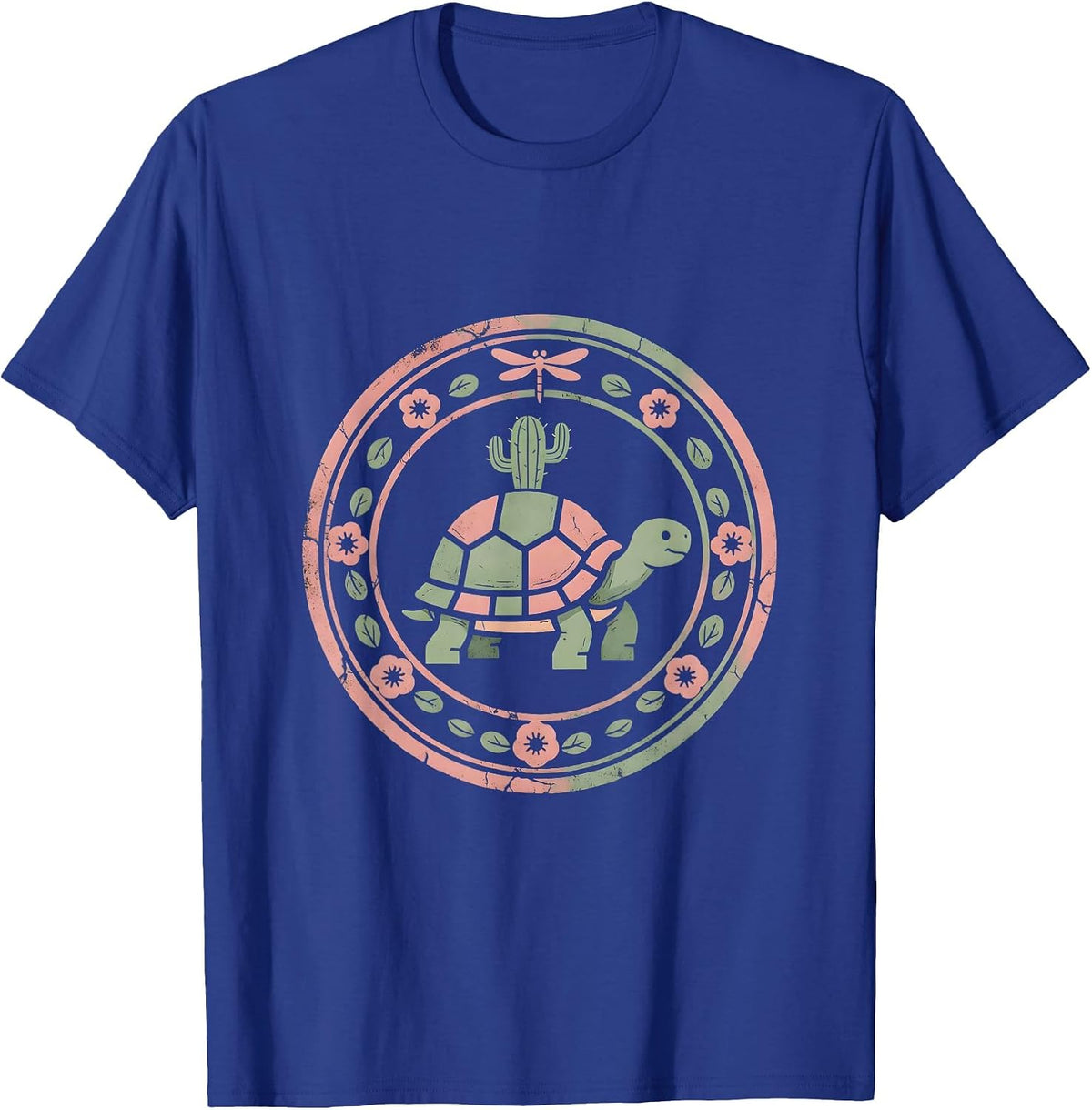 Desert Tortoise With Cactus Western Nature Design T-Shirt - Royal Blue