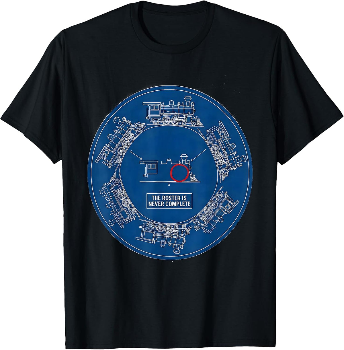 Men's The Roster Is Never Complete Technical Blueprint Train T-Shirt - Black