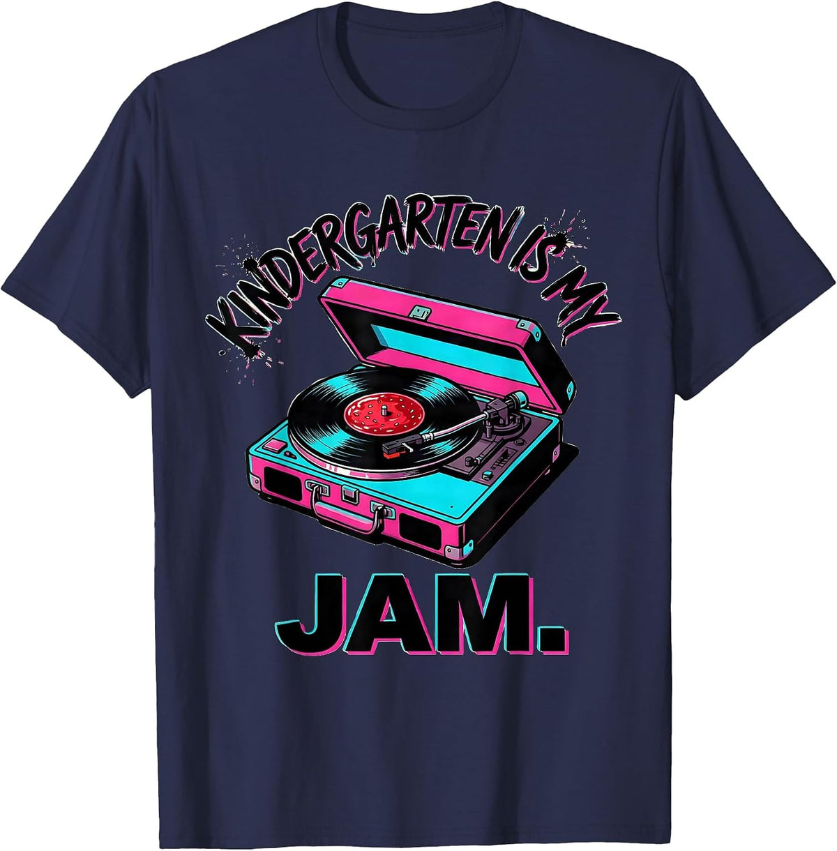 Kindergarten Is My Jam Retro 80s Teacher Student Back T-Shirt - Navy Blue