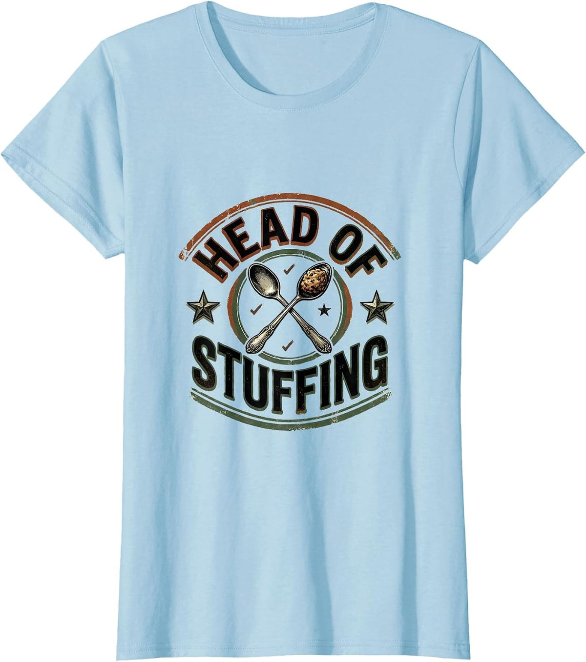 Women's Head Of Stuffing Vintage Funny Thanksgiving Turkey Family T-Shirt - Baby Blue