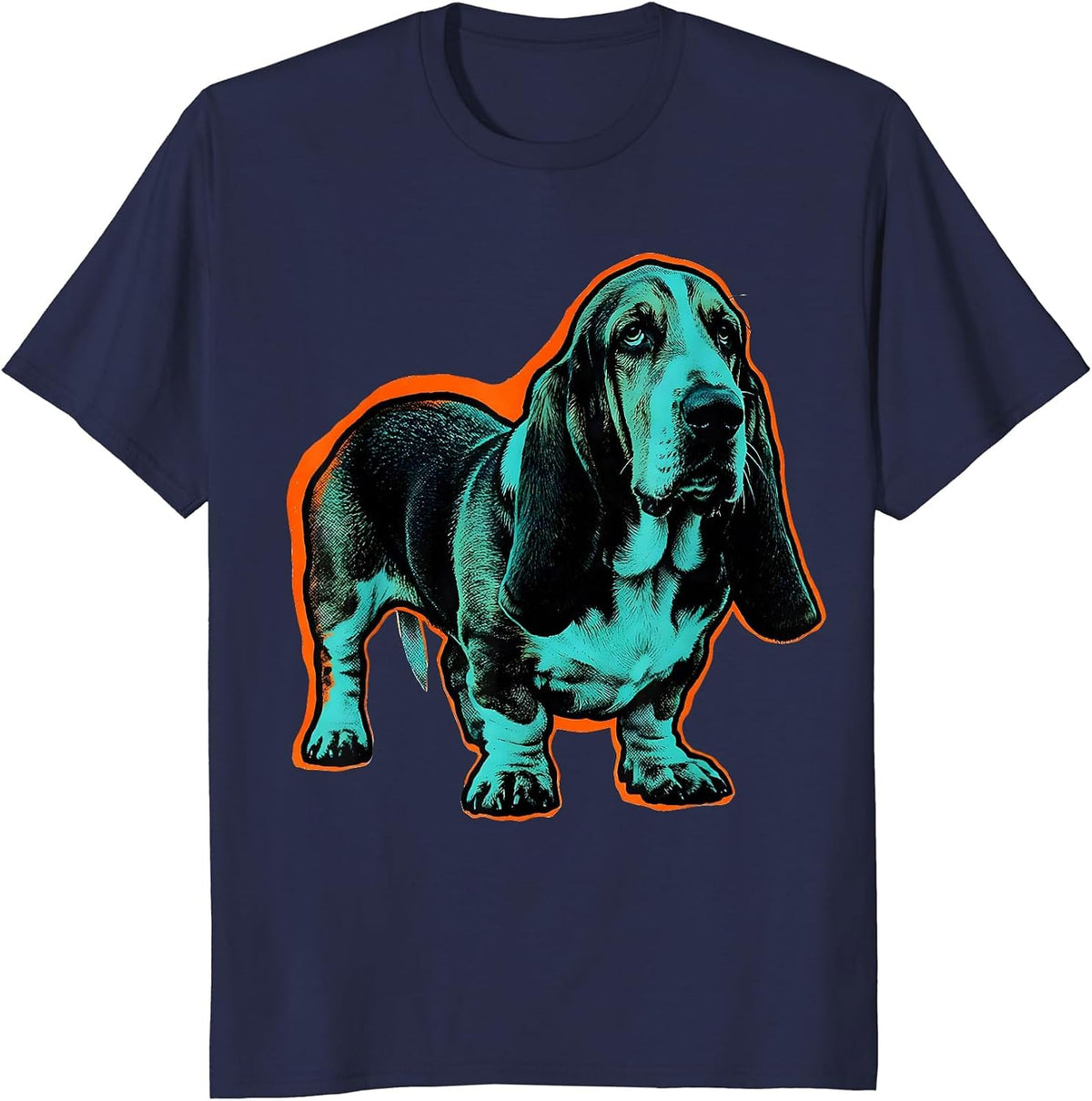 Men's Basset Hound Ghost Pumpkin Risograph Halloween Dog Lover T-Shirt - Navy Blue