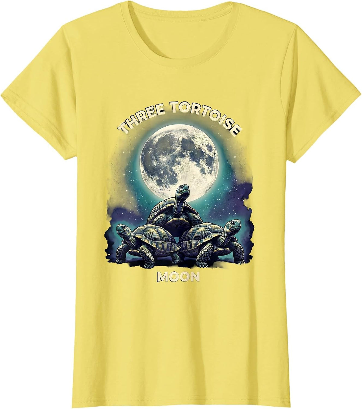 Three Tortoise Moon Funny Tortoise Lover Animal Meme Parody T-Shirt - Lemon Yellow