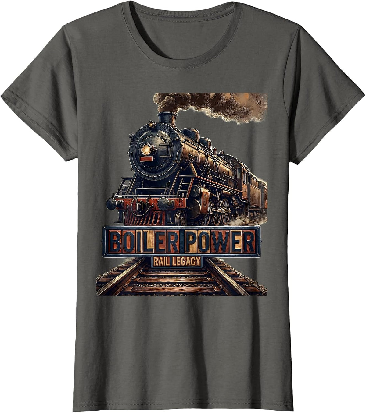 Women's Boiler Power Rail Legacy Steam Locomotive Railroad Engineer T-Shirt - Asphalt Grey
