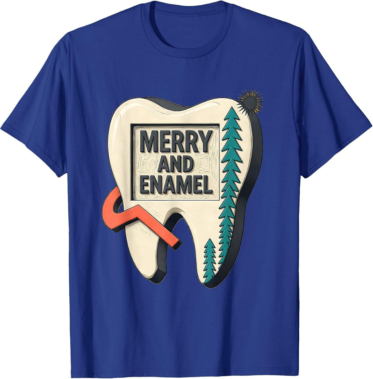 Men's Merry and Enamel Midcentury Modern Dental Christmas Dentist T-Shirt - Royal Blue