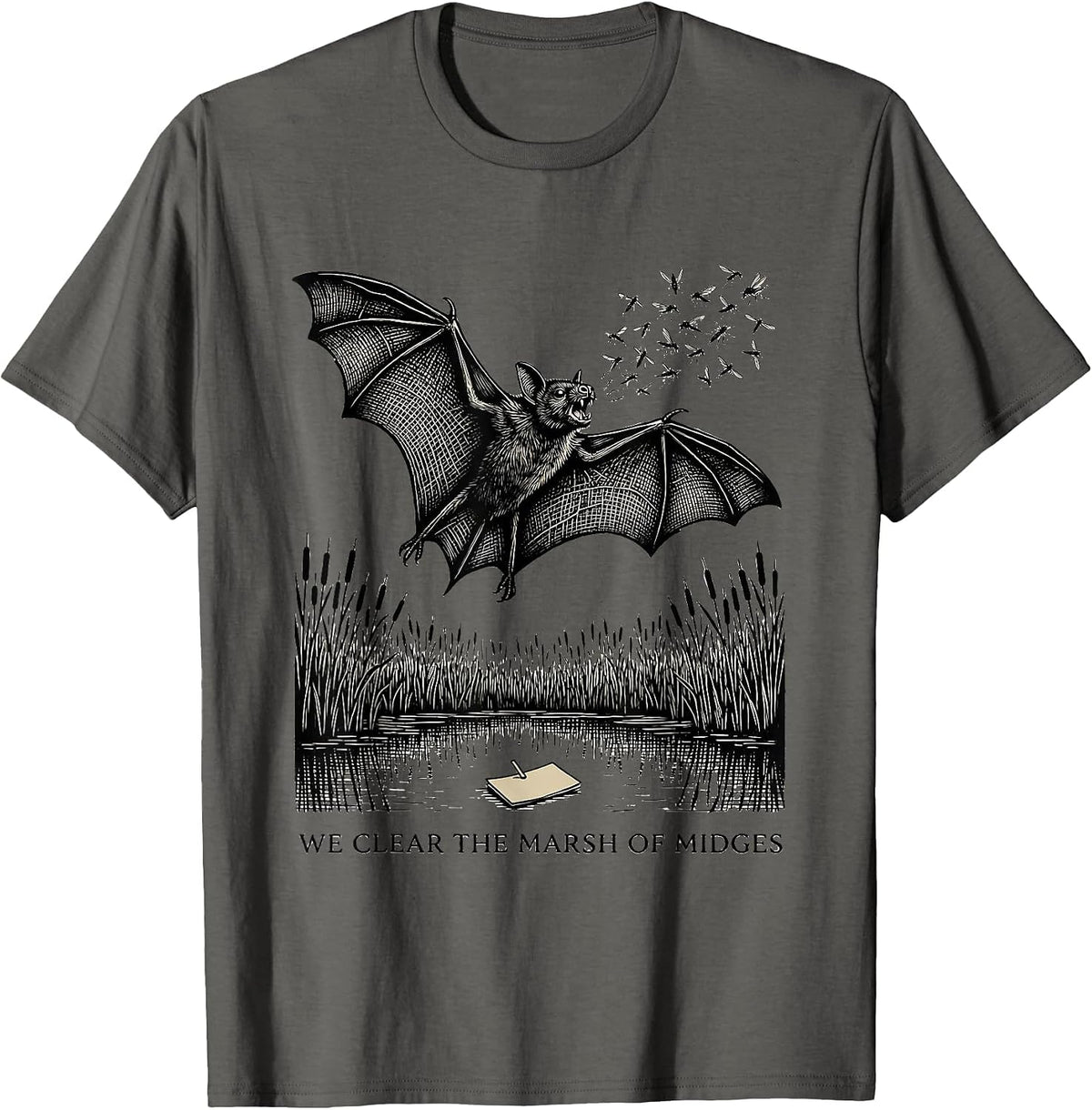 Men's We Clear The Marsh Of Midges Vintage Bat Lover Wildlife T-Shirt - Asphalt Grey