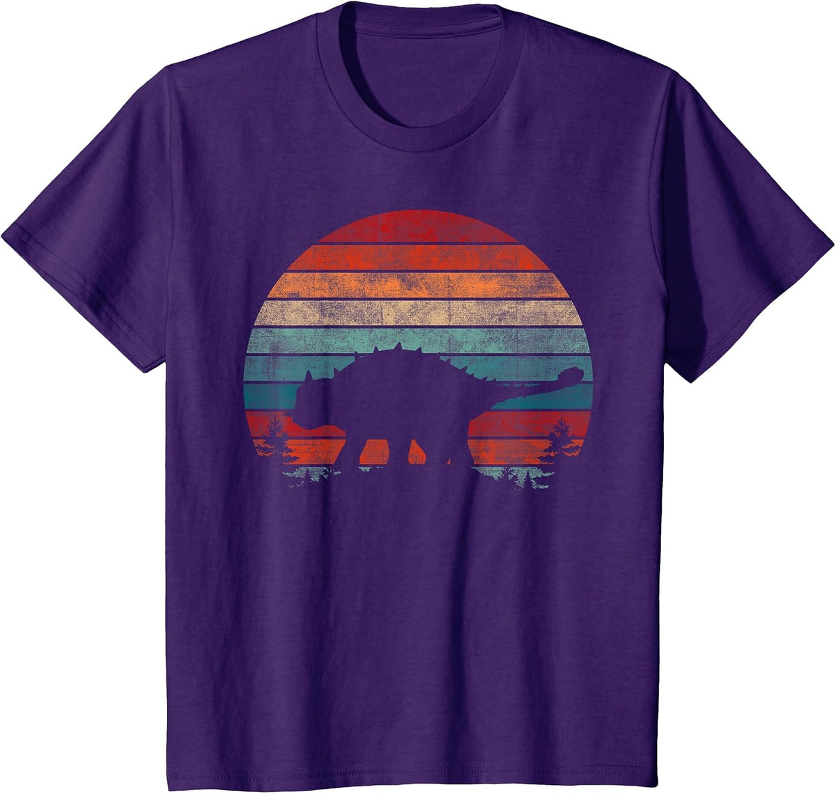 Retro Sunset Jurassic Ankylosaurus Dinosaur T-Shirt - Purple