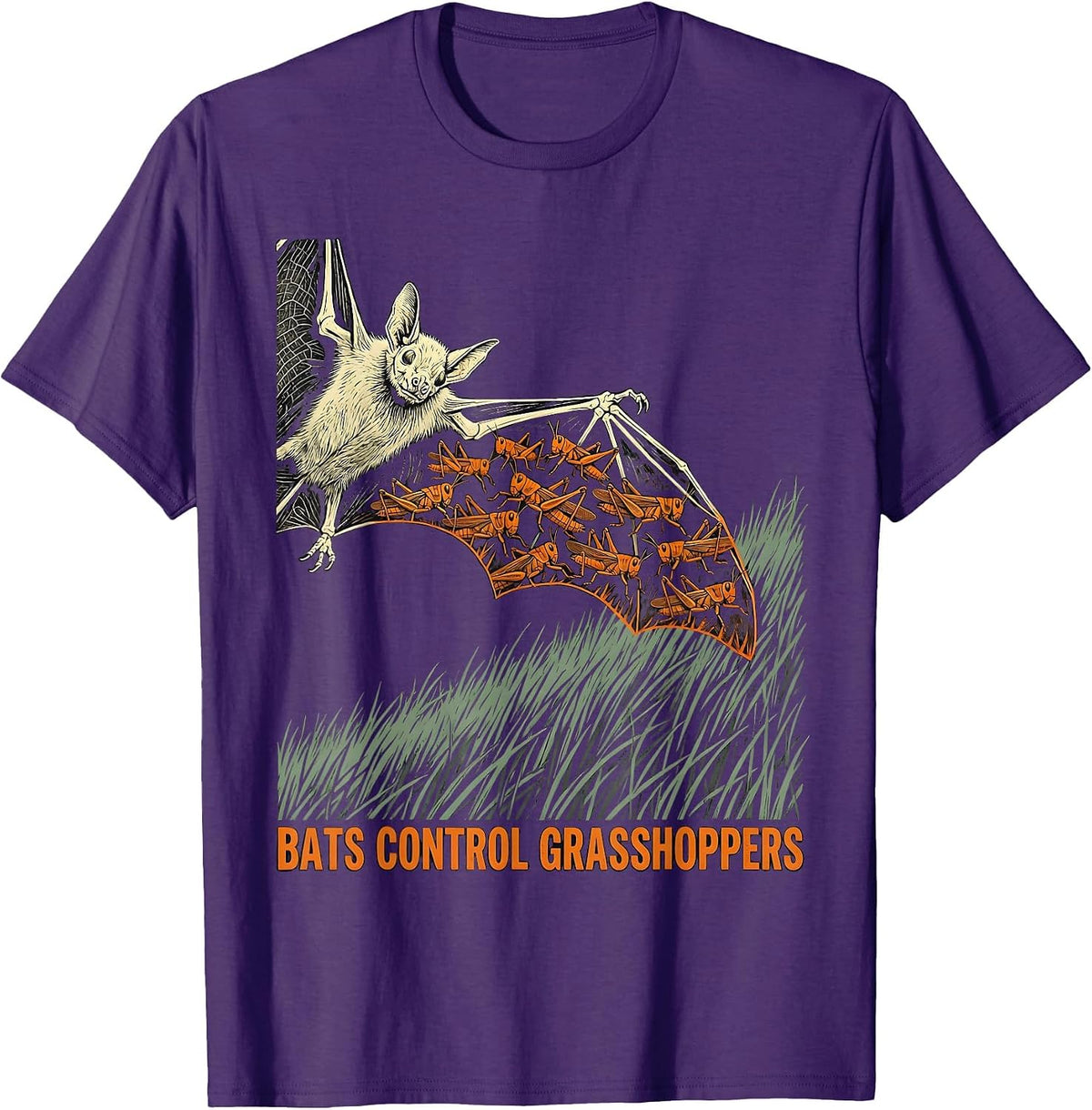 Men's Bats Control Grasshoppers Vintage Bat Lover Nature T-Shirt - Purple
