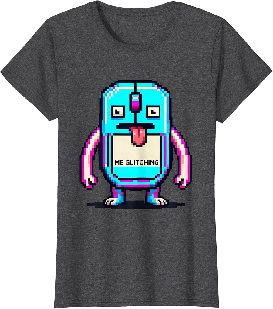 Women's me glitching Pixel Art Funny Gen Z Meme Brainrot Humor T-Shirt - Dark Heather Grey