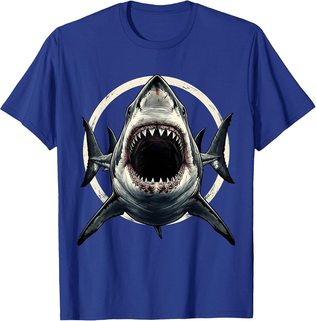 Men's Vintage Shark Jaw Attack Graphic Tee T-Shirt - Royal Blue