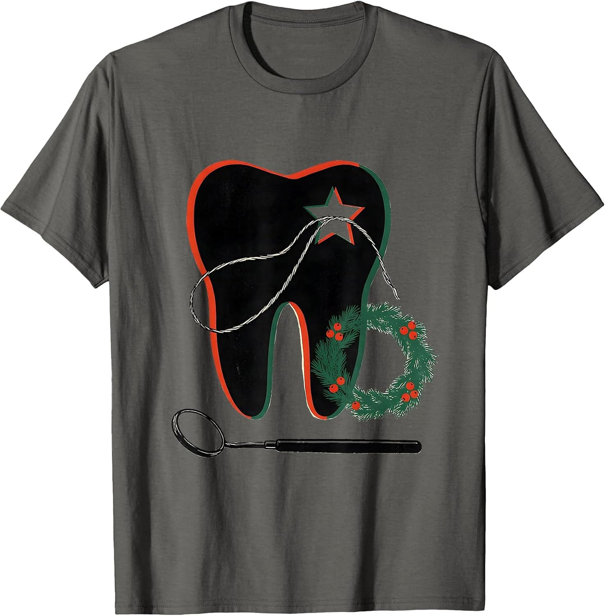 Men's Broad Molar Floss Star Dental Staff Christmas Humor T-Shirt - Asphalt Grey