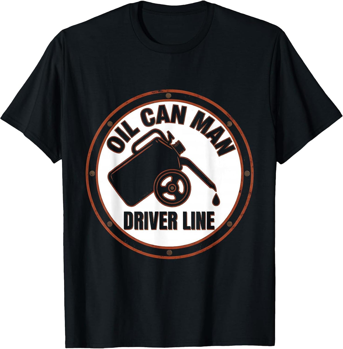 Men's Oil Can Man Driver Line Vintage Steam Locomotive Train T-Shirt - Black