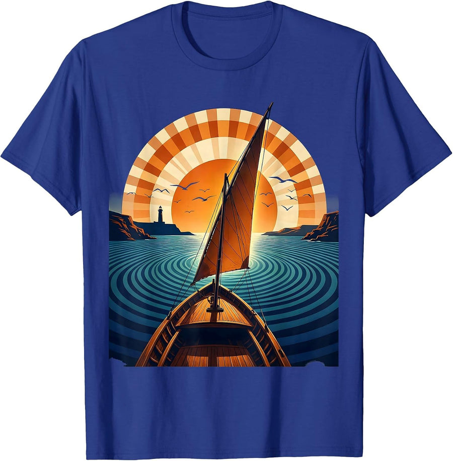 Italian Fishing Boat Mediterranean Sunset T-Shirt - Royal Blue
