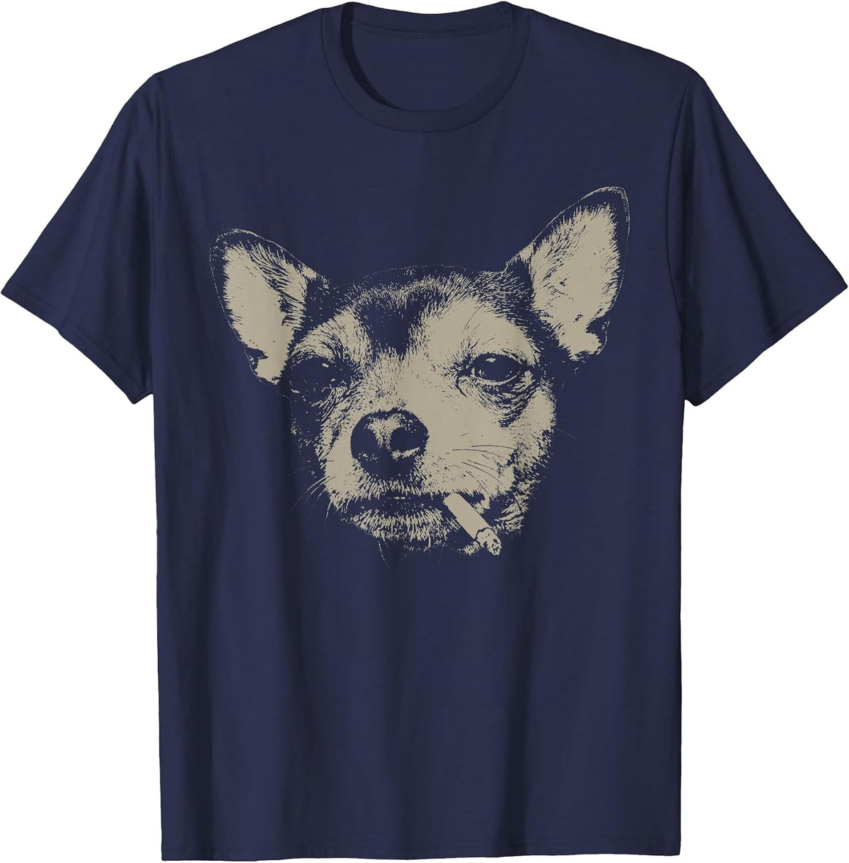 Dog Smoking Cigarette Funny Chihuahua Meme T-Shirt - Navy Blue
