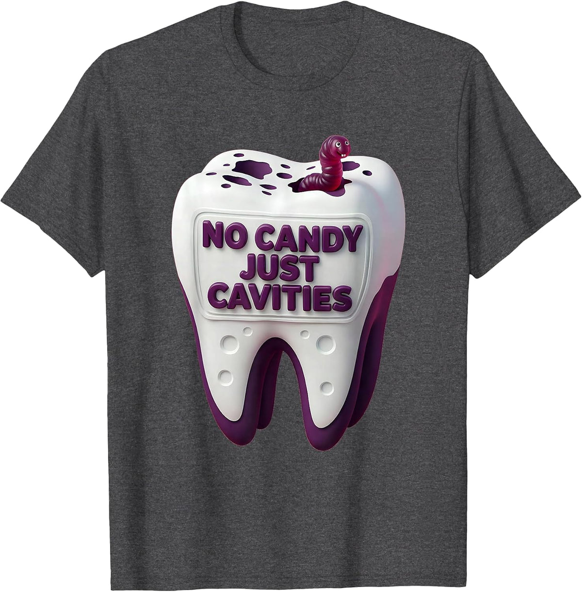 No Candy Just Cavities Halloween Dental Design T-Shirt - Dark Heather Grey
