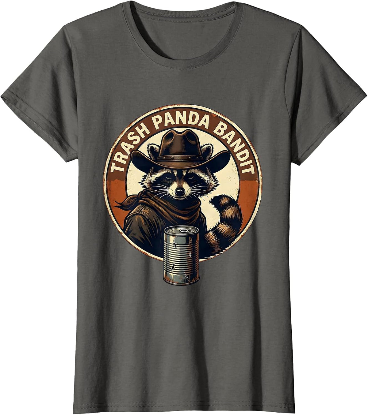 Women's Trash Panda Bandit Vintage Raccoon Western Cowboy Humor T-Shirt - Asphalt Grey
