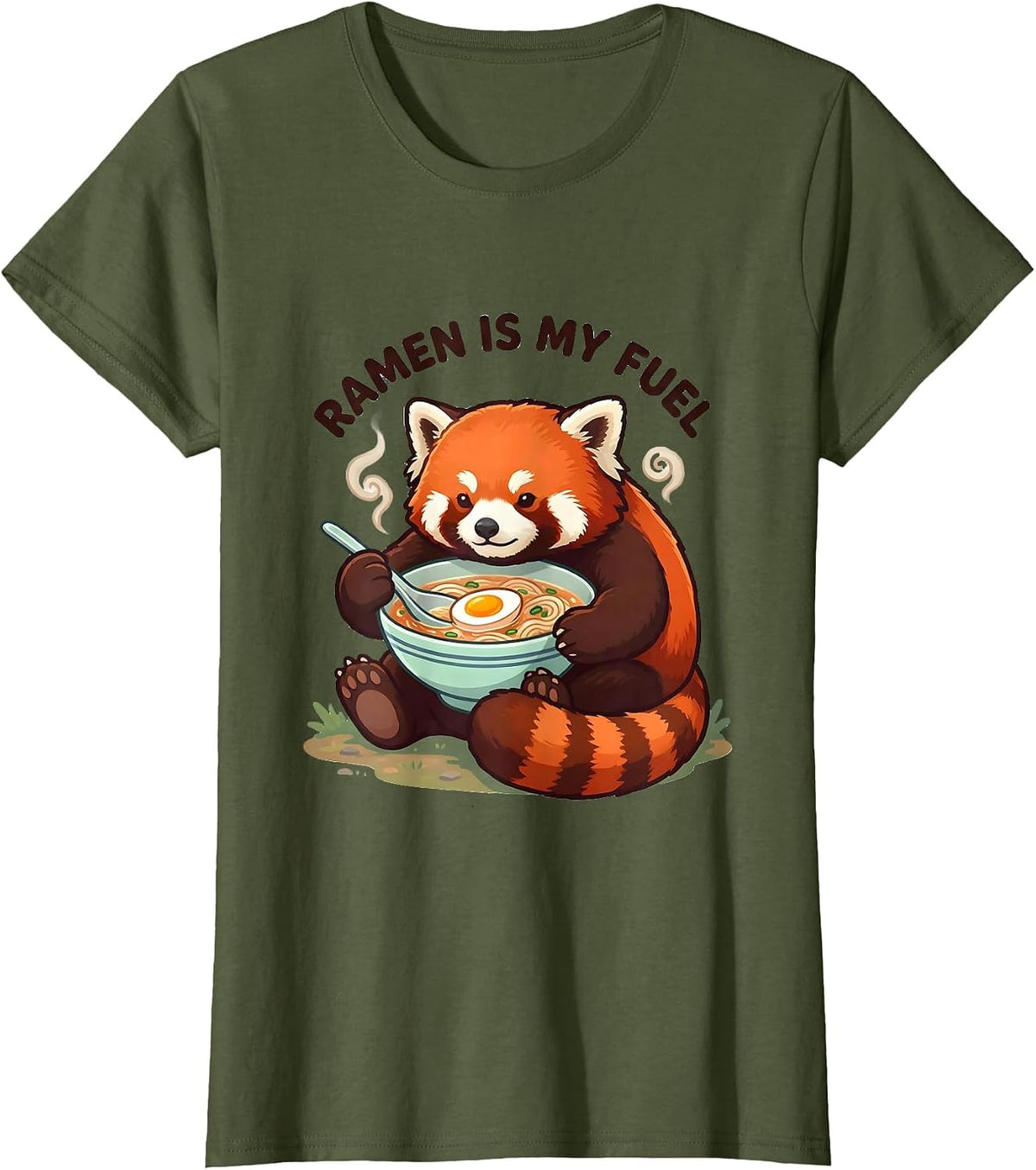 Women's Ramen Is My Fuel Cute Kawaii Panda Anime Food Lover T-Shirt - Olive Green