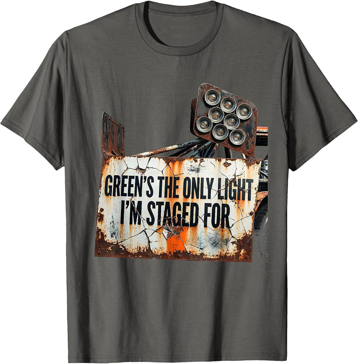 Men's Green's The Only Light I'm Staged For Distressed RC Car T-Shirt - Asphalt Grey