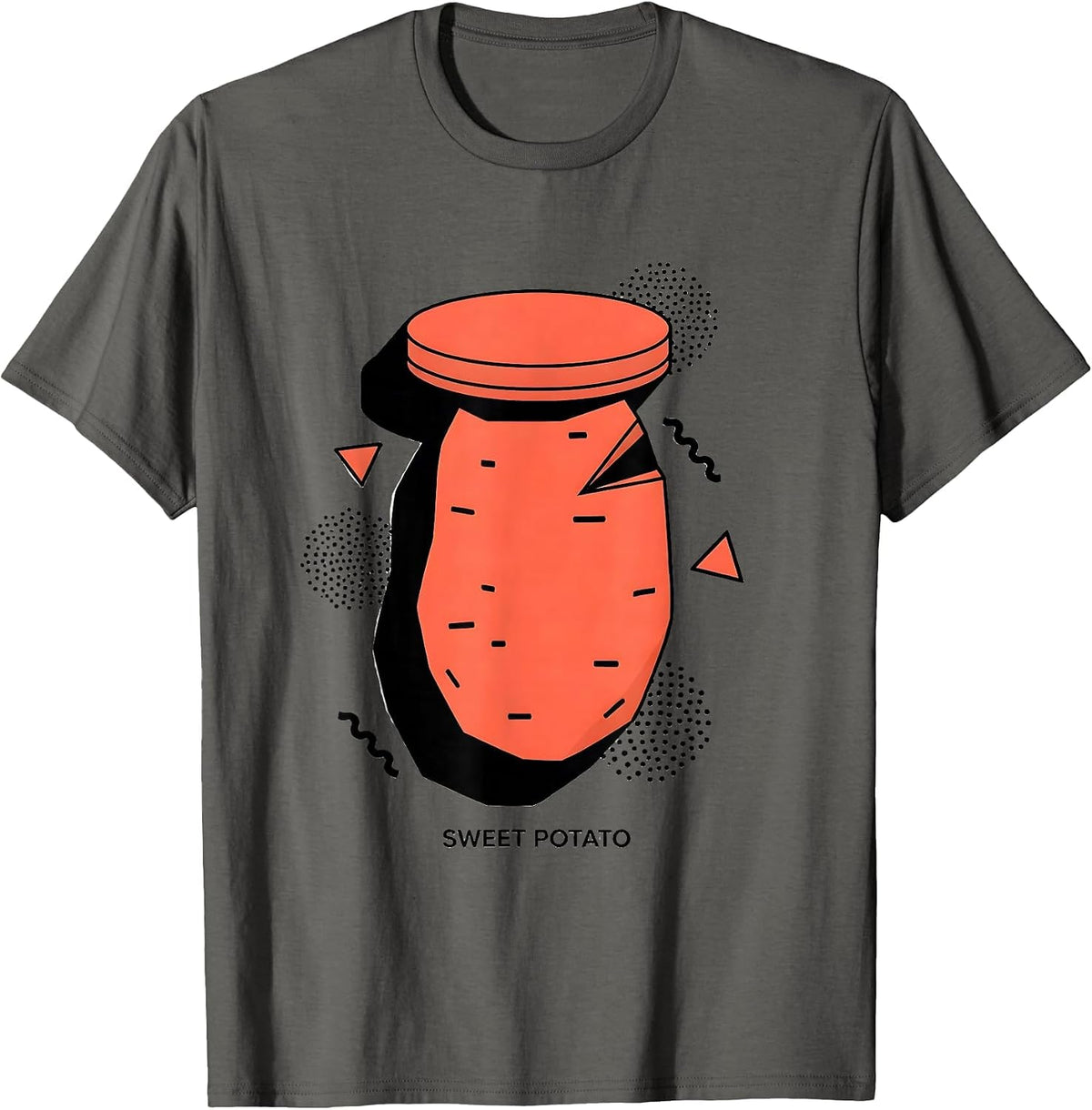 Men's Sweet Potato Memphis Postmodern Funny Grouchy Potato Couple T-Shirt - Asphalt Grey
