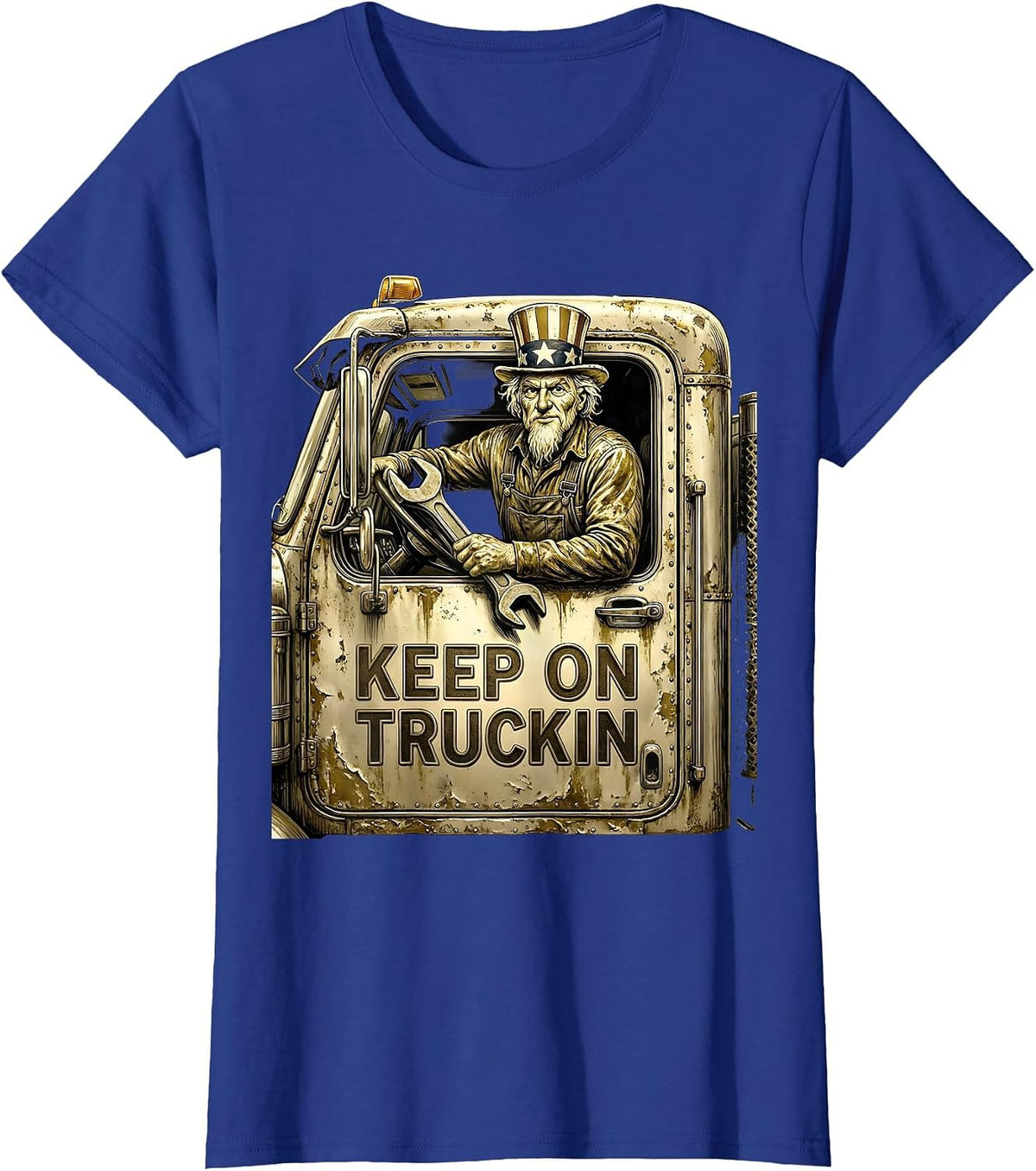 Women's Keep On Truckin Labor Day Truck and Tools Design T-Shirt - Royal Blue