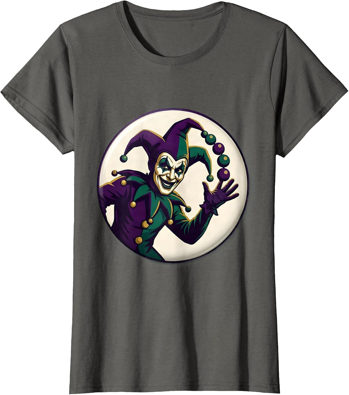 Women's Sealed Jester Badge Mardi Gras Carnival Party T-Shirt - Asphalt Grey