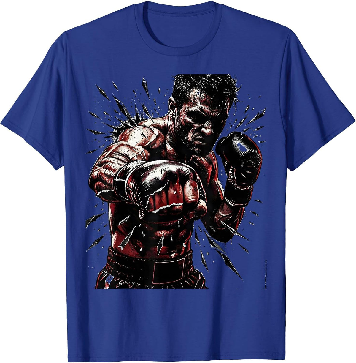 Boxer Mid-Punch Graphic with Sweat Droplets T-Shirt - Royal Blue