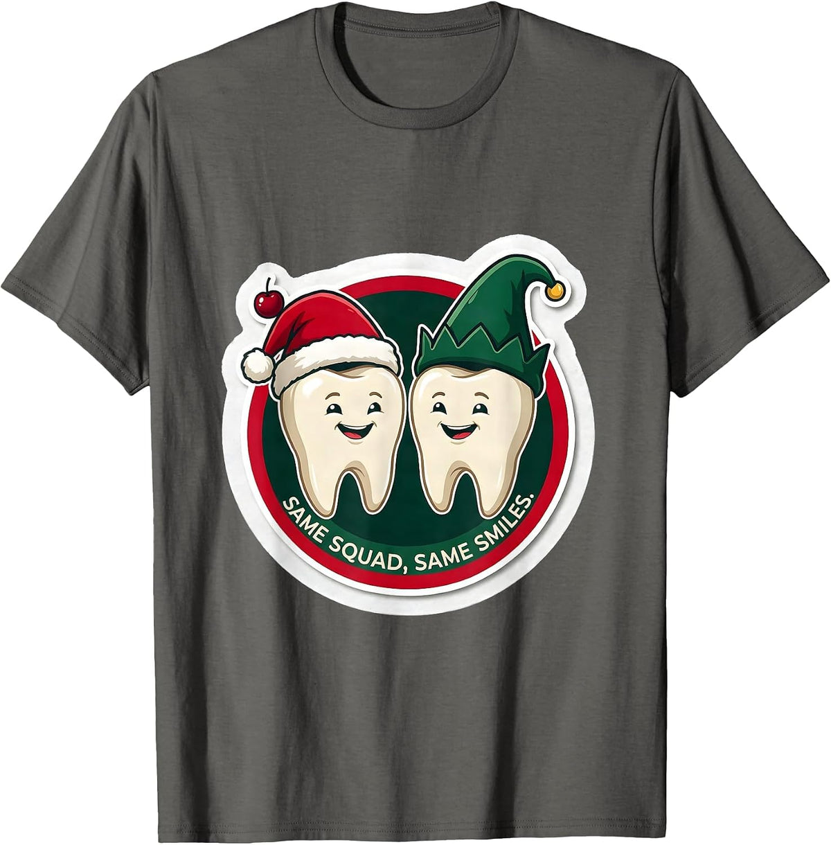 Same Squad, Same Smiles Funny Dental Christmas Dental Team T-Shirt - Asphalt Grey