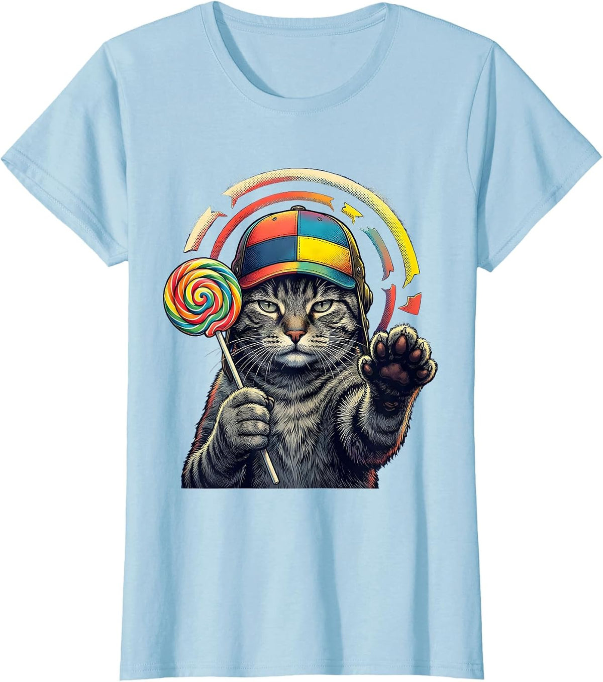 Lollipop Cat Meme Funny Silly Cat Humor T-Shirt - Baby Blue