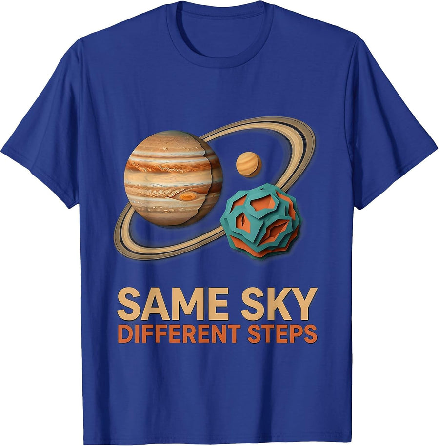 Same Sky Different Steps Paper Cutout Neurodiverse Universe T-Shirt - Royal Blue