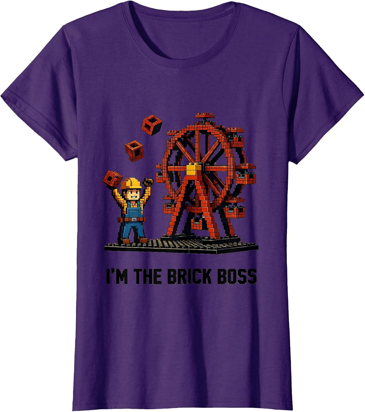 Women's I'm The Brick Boss Pixel Art Master Builder Birthday Humor T-Shirt - Purple