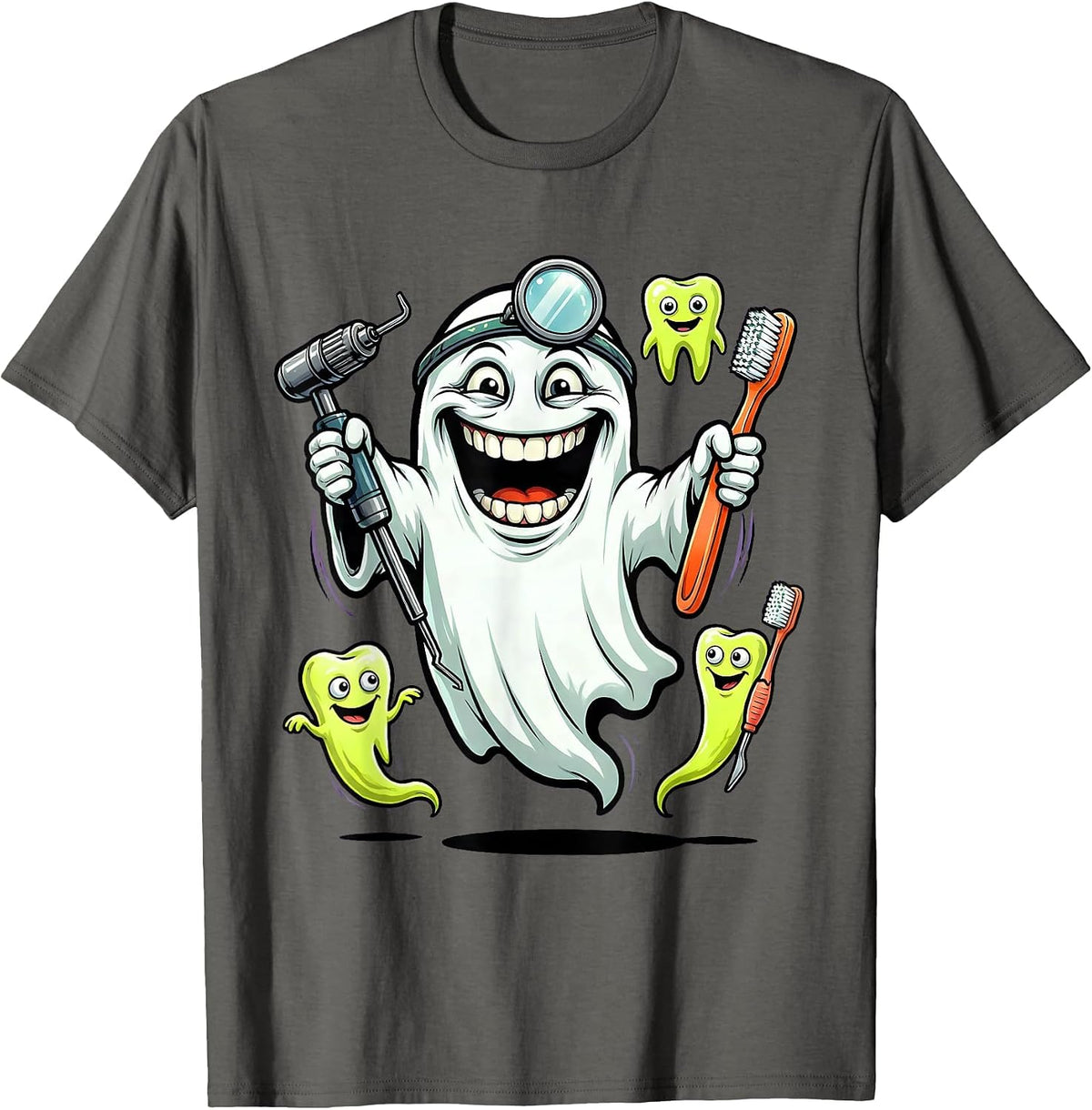 Haunted Dental Office Halloween Ghost Design T-Shirt - Asphalt Grey