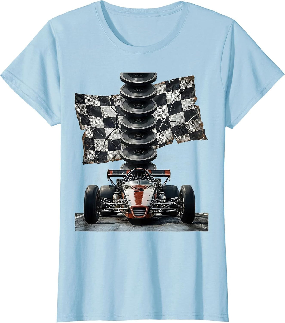 Women's Distressed Dragster Column RC Car Racing Enthusiast Humor T-Shirt - Baby Blue