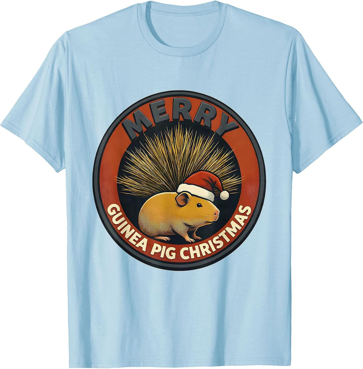 Men's Merry Guinea Pig Christmas Midcentury Modern Pet Lover Humor T-Shirt - Baby Blue