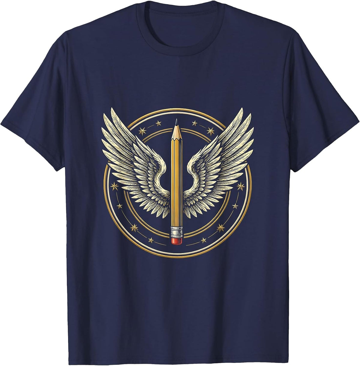 Men's Special Education Teacher Winged Pencil Soaring Art T-Shirt - Navy Blue