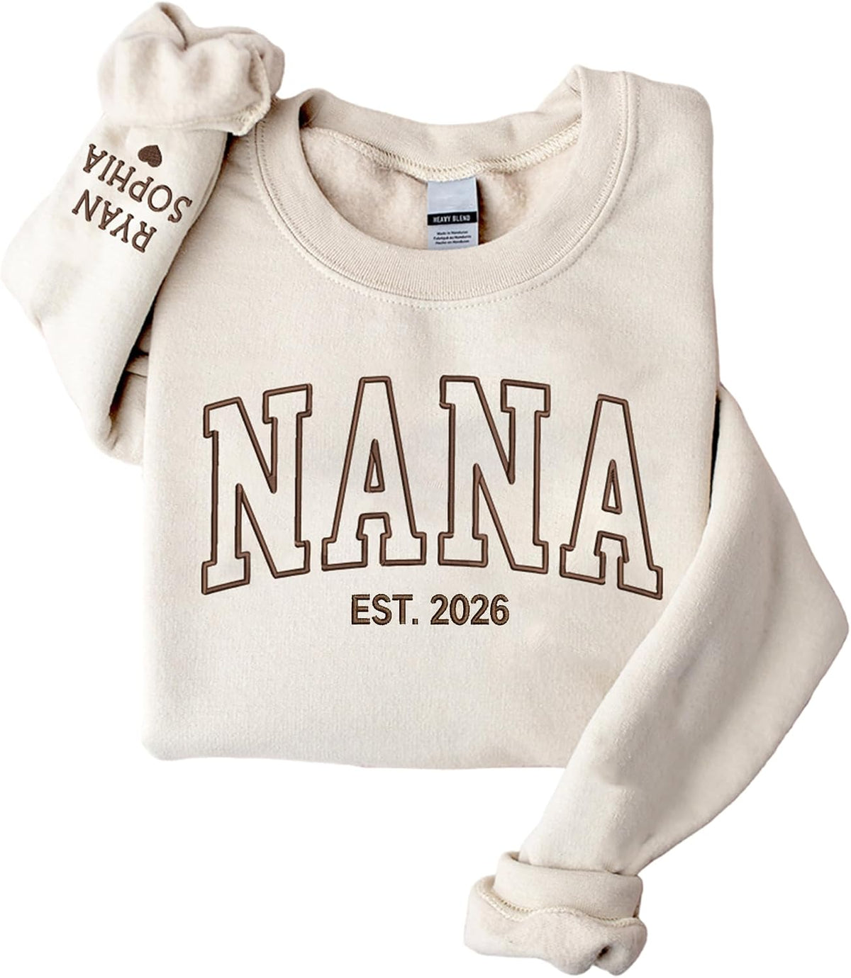 NAZENTI Personalized Embroidered Grandma Sweatshirt with Kids Name On Sleeve, Mom Gifts for Mothers Day Christmas Birthday -