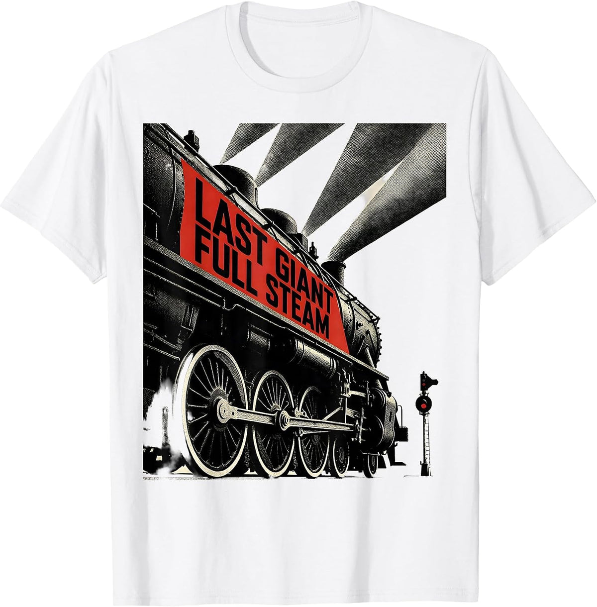 Men's Last Giant Full Steam Constructivist Poster Steam Train T-Shirt - White
