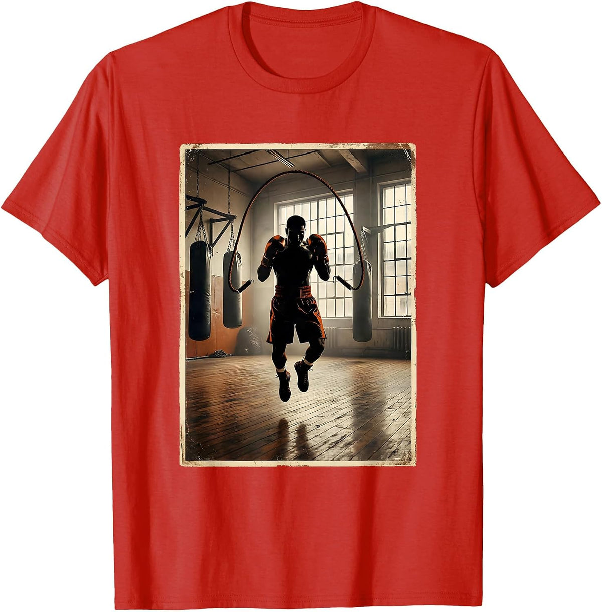 Men's Boxer Jumping Rope Empty Gym Illustration T-Shirt - Red