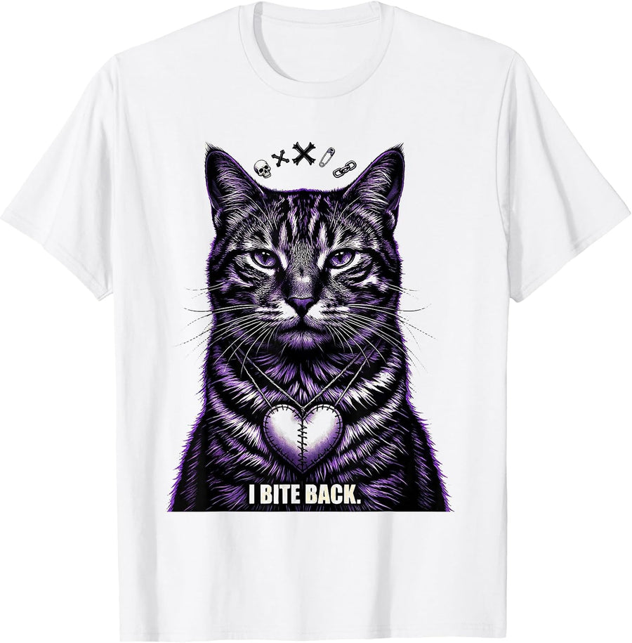 Men's I Bite Back Emo Goth Cat Girl Alt Aesthetic Alternative T-Shirt - White