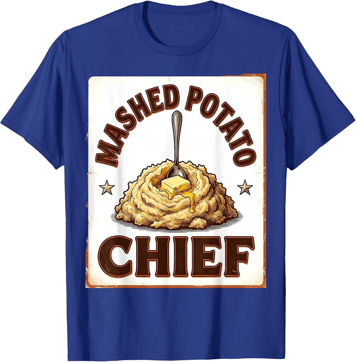 Men's Mashed Potato Chief Vintage Funny Thanksgiving Family T-Shirt - Royal Blue