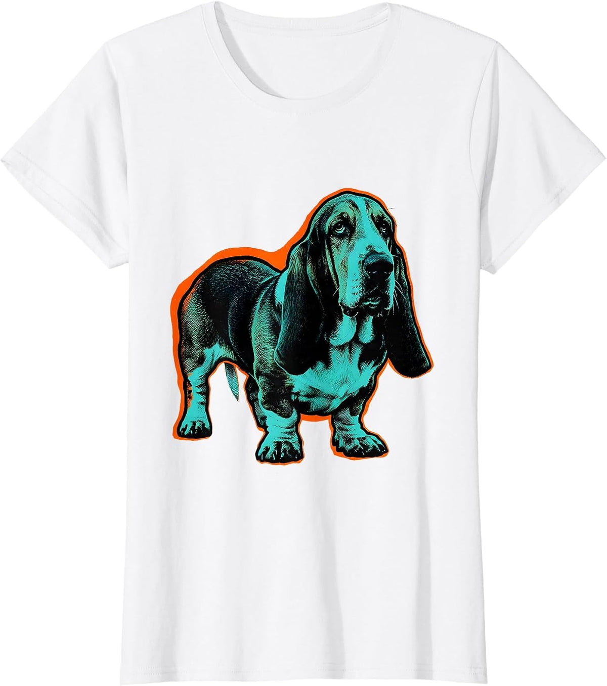 Women's Basset Hound Ghost Pumpkin Risograph Halloween Dog Lover T-Shirt - White
