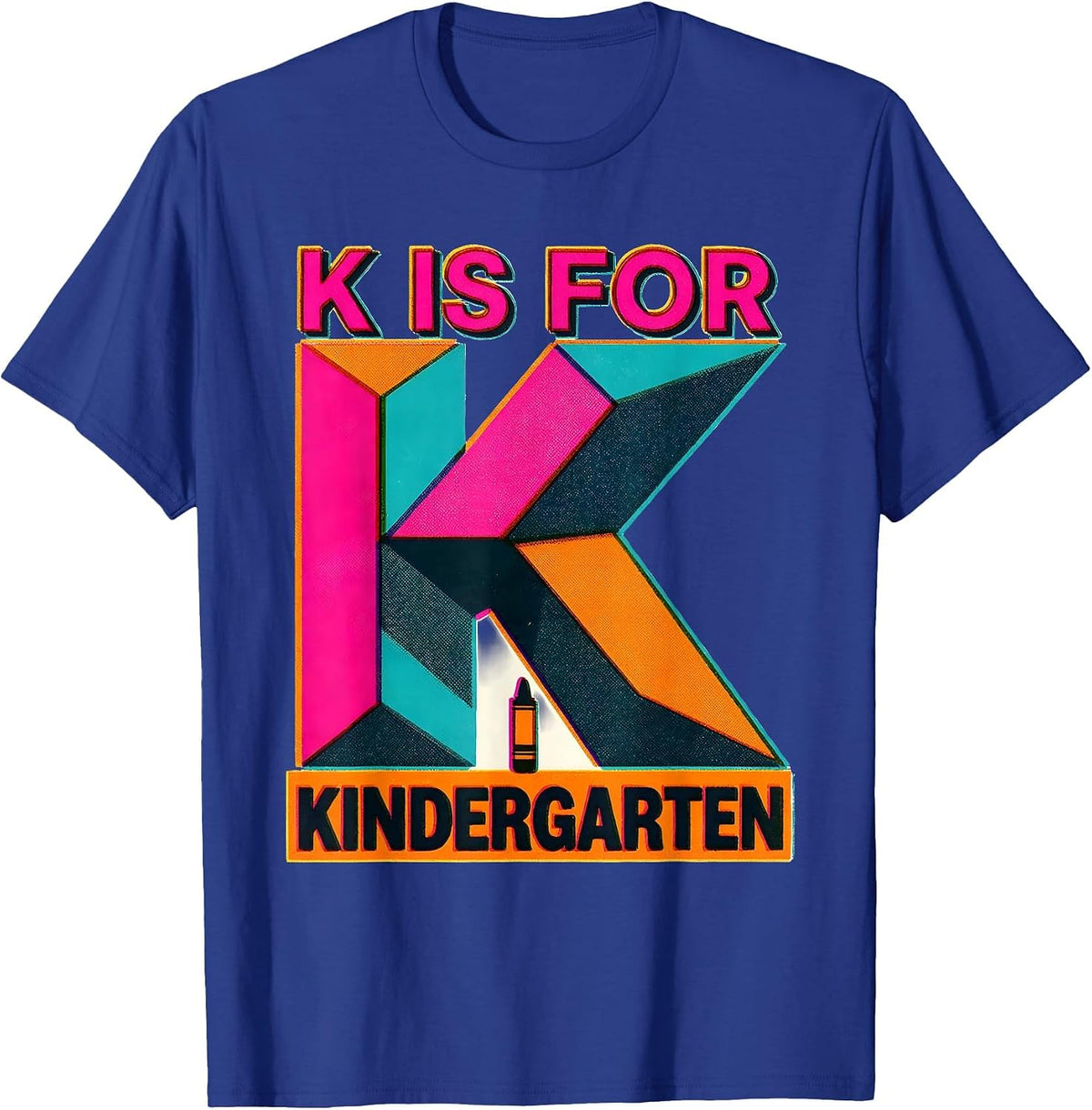 Men's K Is For Kindergarten Teacher Risograph Back To School T-Shirt - Royal Blue