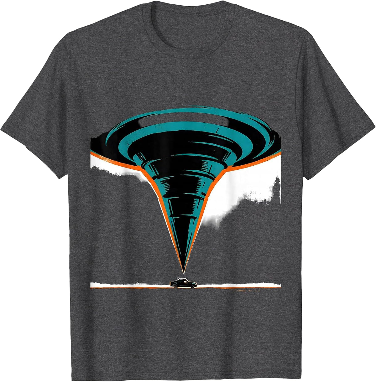 Men's Massive Dark Funnel Screenprint Storm Chaser Tornado T-Shirt - Dark Heather Grey