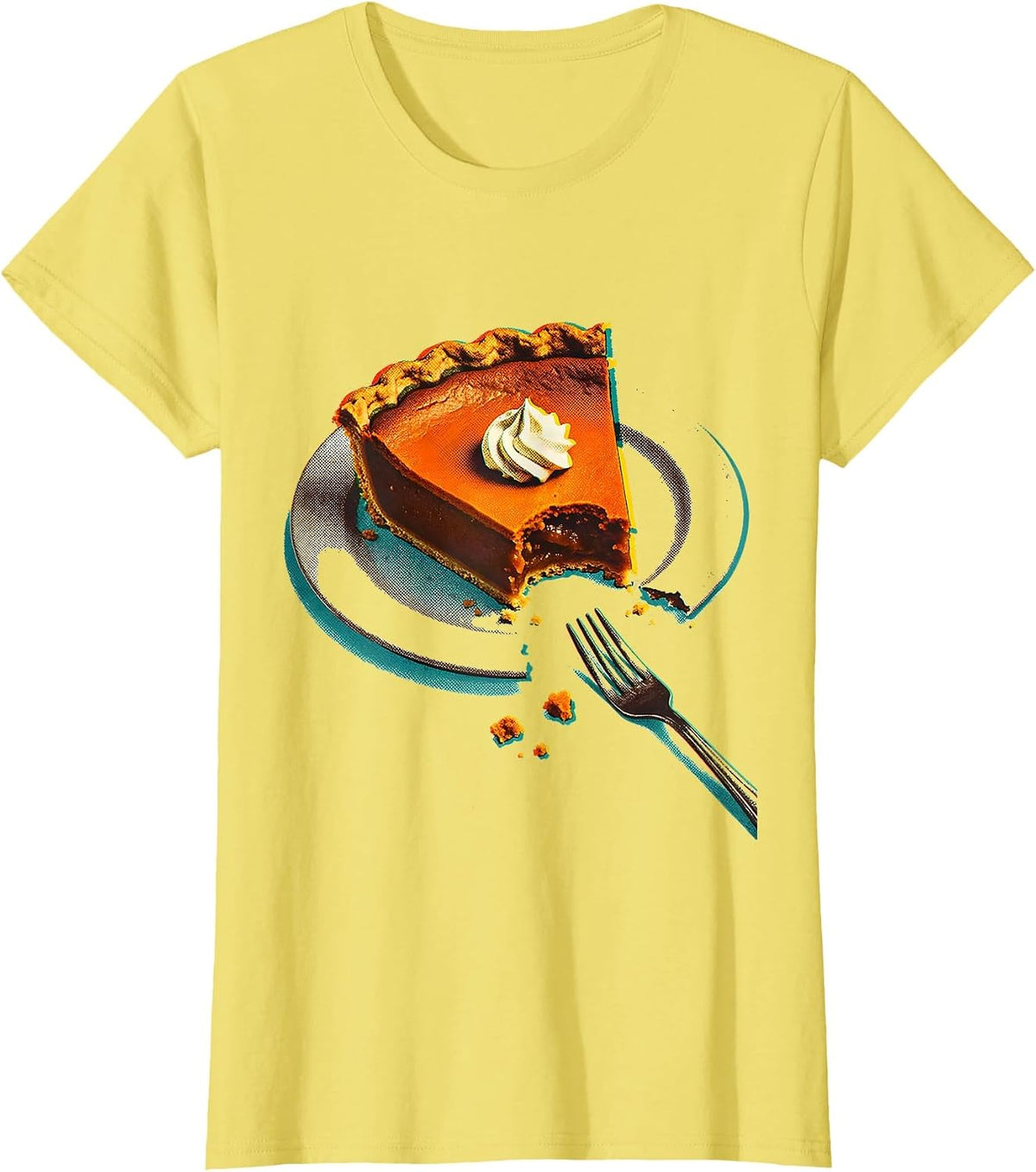 Oversized Pumpkin Pie Wedge Risograph Funny Thanksgiving T-Shirt - Lemon Yellow