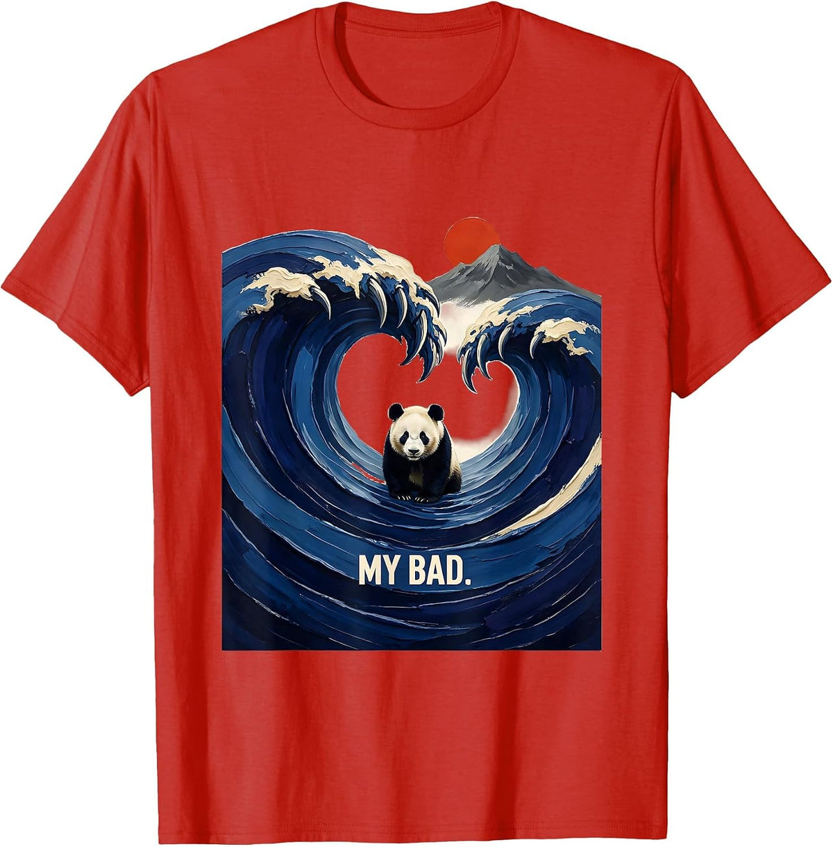 Men's My Bad Funny Japanese Art Panda Lover Ukiyo-e Style T-Shirt - Red