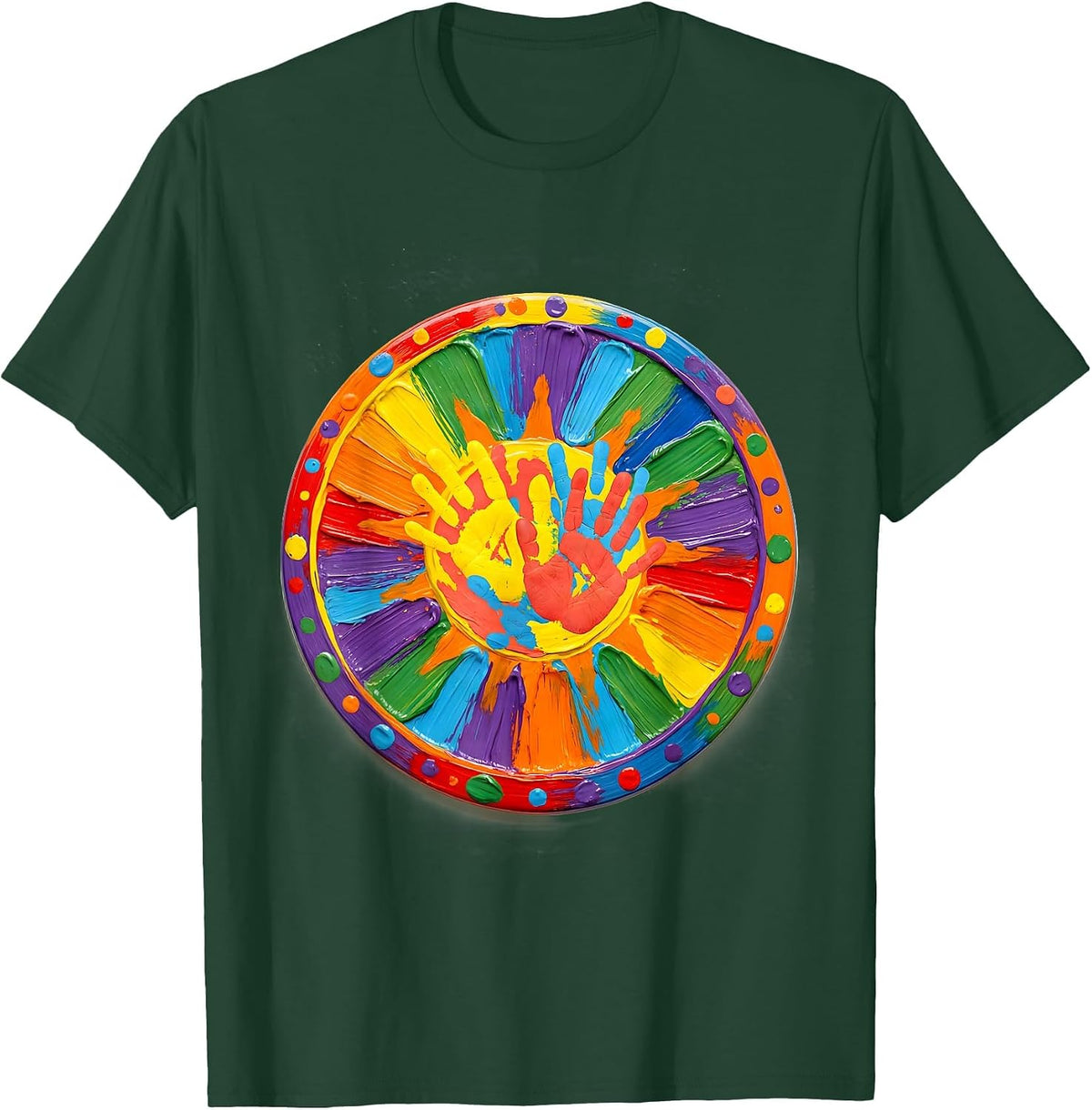 Men's Preschool Teacher Sun Finger Painting Art T-Shirt - Dark Green