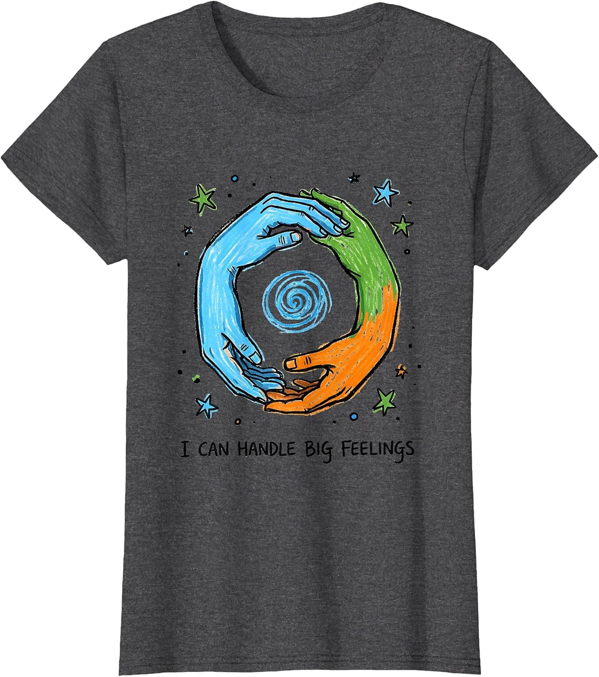 Women's I Can Handle Big Feelings Naive Kidcore Mental Health T-Shirt - Dark Heather Grey