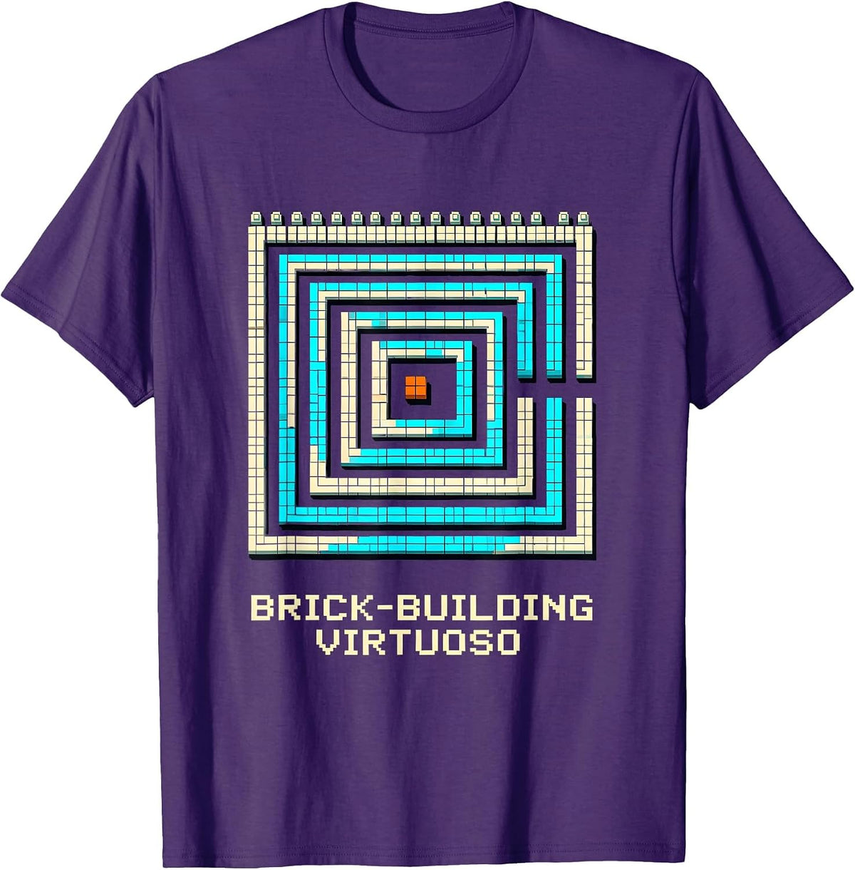 Men's Brick-Building Virtuoso Pixel Art Master Builder Brick Toy T-Shirt - Purple