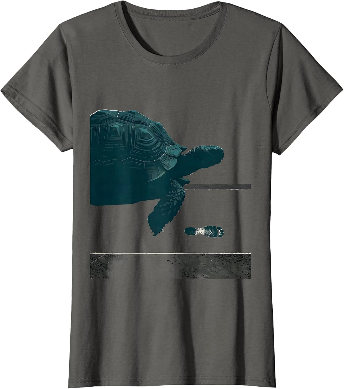 Women's Three-Quarter Tortoise Minimalist Animal Lover Humor T-Shirt - Asphalt Grey