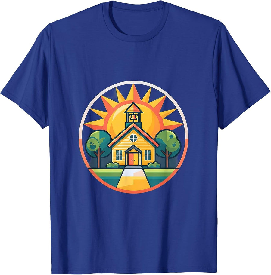 Vintage Schoolhouse Sunshine First Grade Teacher T-Shirt - Royal Blue